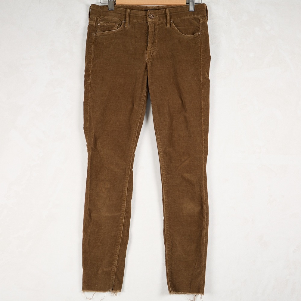 Mother Looker Ankle Fray Corduroy Pants Hopscotch Brown Womens 26 Skinny Raw Hem